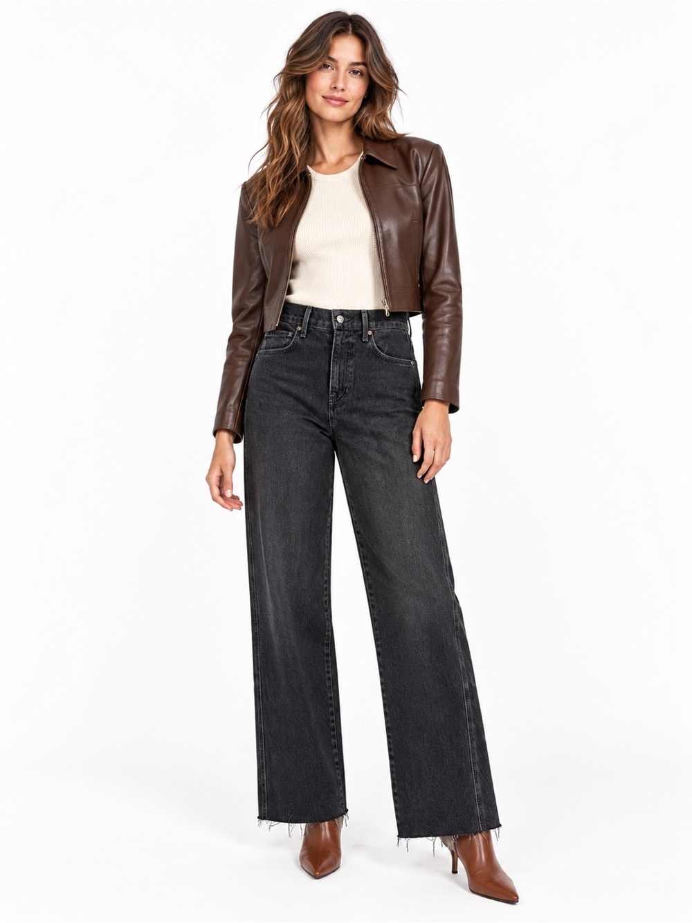 Veronica Beard Taylor Black Relaxed Wide Leg Raw Hem Jeans Size 26
